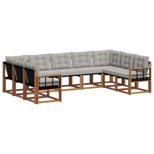 vidaXL Zunanja garnitura za sedenje 9 pcs Naravna in svetlo siva