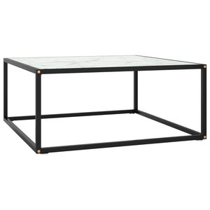 vidaXL Klubska mizica črna z belim marmornim steklom 80x80x35 cm