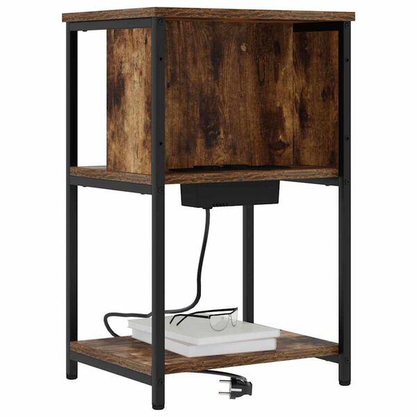 vidaXL Nočna omarica Dimljeni oreh 38 x 31 x 61 cm Konstruiran les