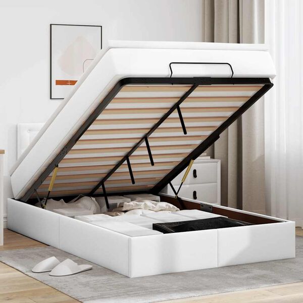 vidaXL Otomanska postelja z vzmetnicami & LEDs bel 120x190cm um. usnje