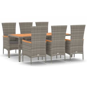 vidaXL Vrtna jedilna garnitura 7-delna z blazinami siv poli ratan