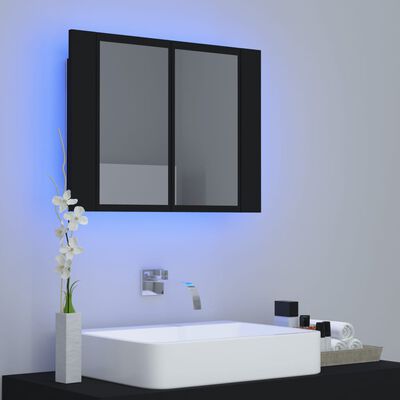 vidaXL LED kopalniška omarica z ogledalom črna 60x12x45 cm