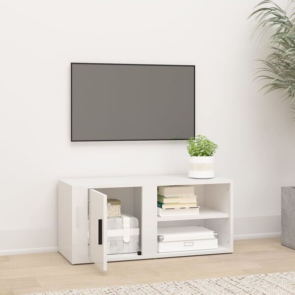 vidaXL TV omarica visok sijaj bela 80x31,5x36 cm inženirski les