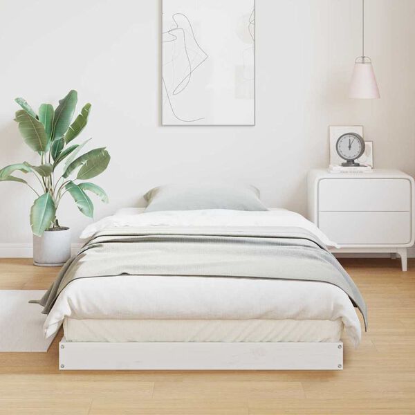 vidaXL Posteljni okvir Bela 90 x 210 cm Trden borov les