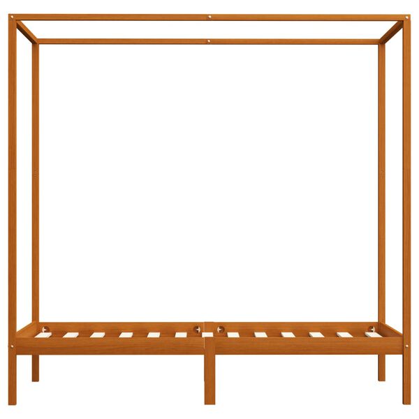vidaXL Posteljni okvir z baldahinom medeno rjav iz borovine 100x200 cm