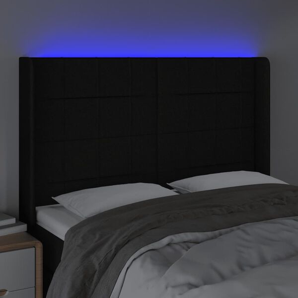 vidaXL LED posteljno vzglavje črno 147x16x118/128 cm blago