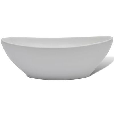 vidaXL Umivalnik z enoročno armaturo keramika ovalni bele barve