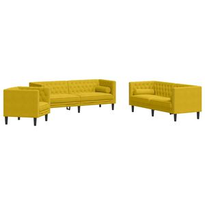vidaXL Komplet Chesterfield kavčev z vzglavniki 3-delna rumen žamet
