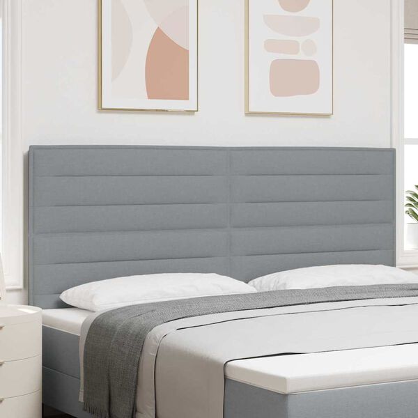 vidaXL LED glava postelje z LED lučmi Svetlo siva 200 cm Poliester