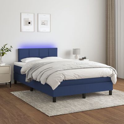 vidaXL Box spring postelja z vzmetnico LED modra 120x200 cm blago