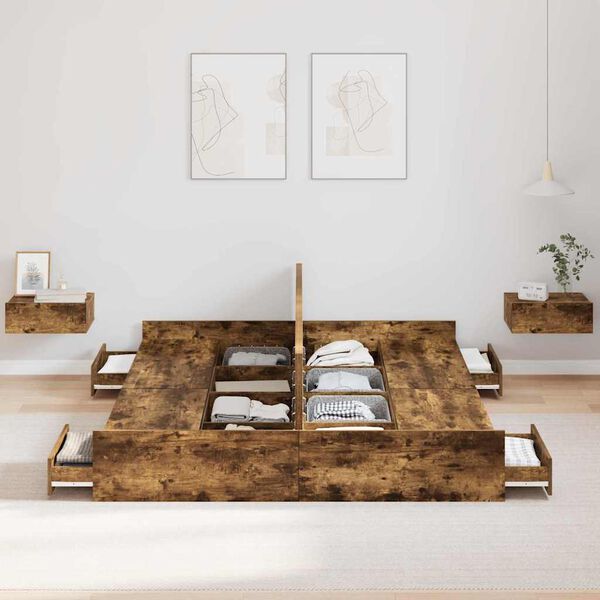 vidaXL Postelja z dodatnim prostorom za shranjevanje Dimljeni oreh