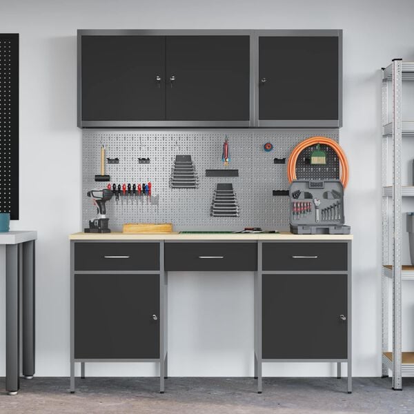 vidaXL Delovna omara s predalom 10 pcs Črna Inženirski les in jeklo
