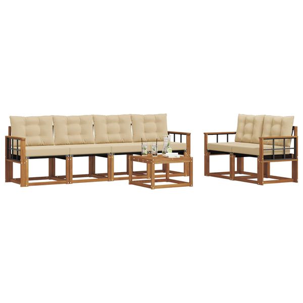 vidaXL Zunanja garnitura za sedenje z blazino 7 pcs Naravna in bež