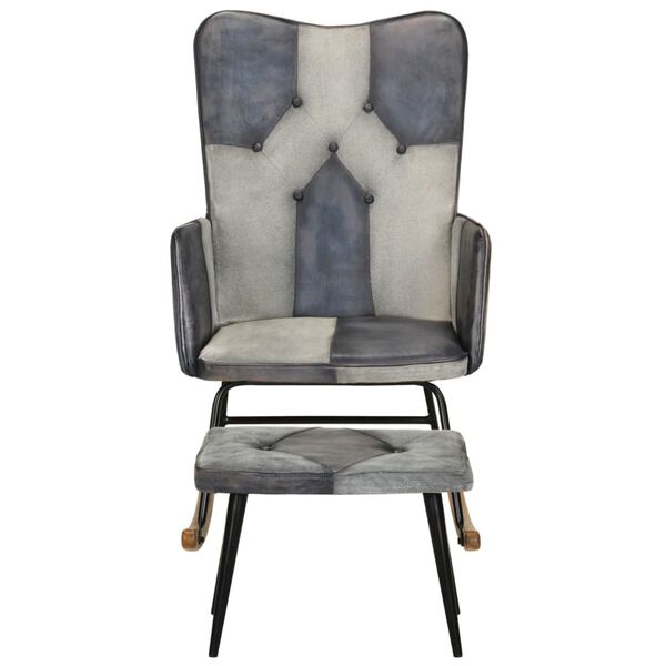 vidaXL Gugalni stol s stolčkom za noge sivo pravo usnje in platno