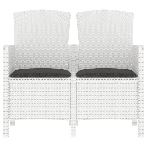 vidaXL Vrtna klop za 2 osebi z blazinami PP ratan bela