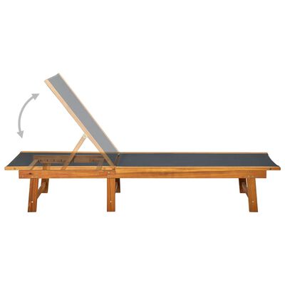 vidaXL Ležalnik z mizico trden akacijev les in tekstil