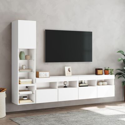 vidaXL Komplet TV omaric LED 4-delni bel inženirski les