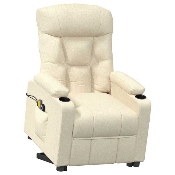 vidaXL Masažni stol s funkcijo vstajanja krem blago