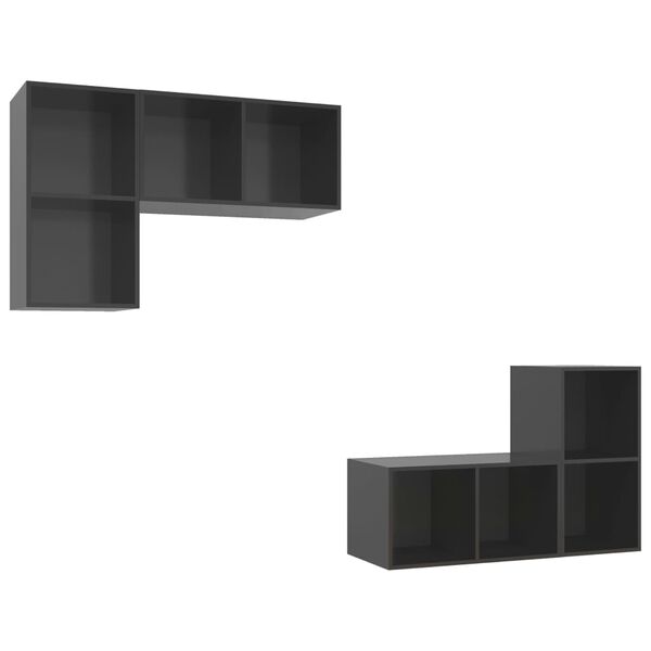 vidaXL Stenska TV omarica 4 kosi visok sijaj siva iverna plošča