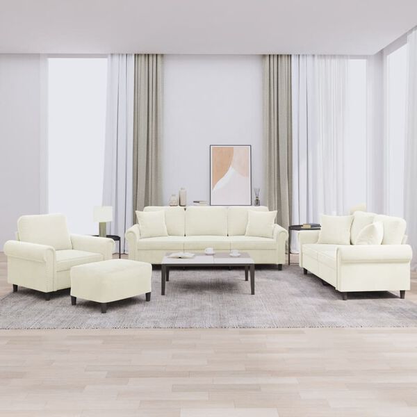 vidaXL Sedežna garnitura 4-delna z vzglavniki krem žamet