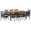 vidaXL Komplet za jedilnico v vrtu 9 pcs Črna poli ratan