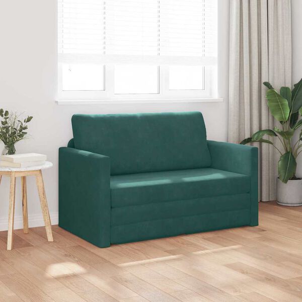 vidaXL Sofa postelja 110cm Temno zelena Žamet