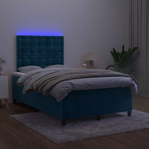 vidaXL Box spring postelja z vzmetnico LED temno modra 120x200cm žamet