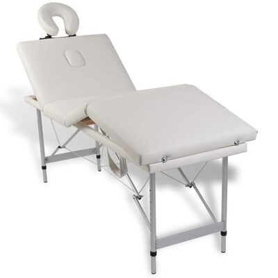 Krem bela masažna miza s 4 območji in aluminjastim okvirjem