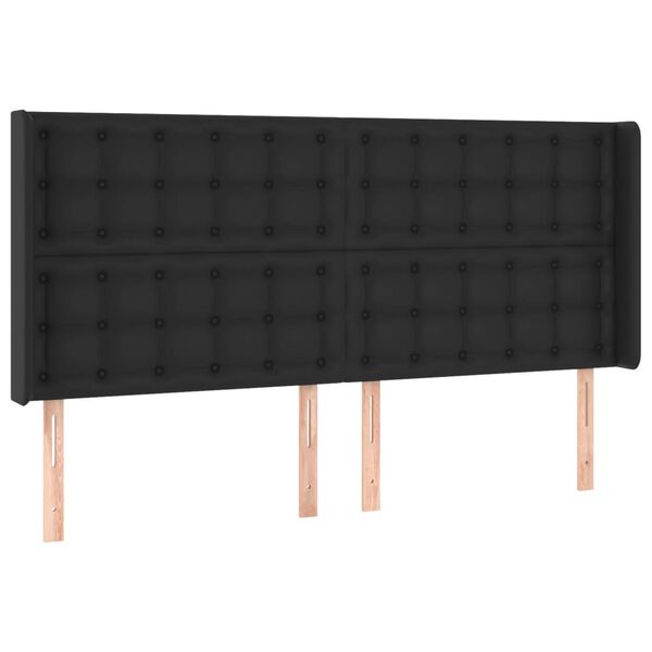 vidaXL LED posteljno vzglavje črno 203x16x118/128 cm umetno usnje