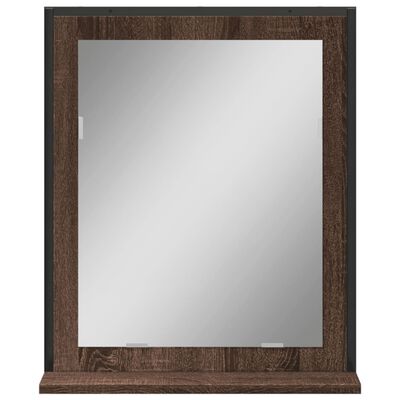 vidaXL Kopalniško ogledalo s polico rjavi hrast 50x12x60 cm