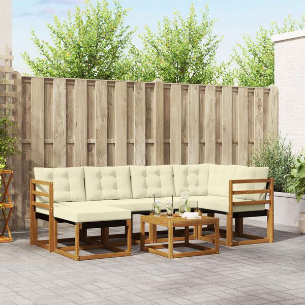vidaXL Zunanja garnitura za sedenje z blazino 7 pcs Naravna in smetana