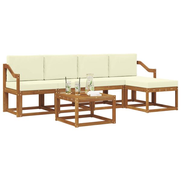vidaXL Zunanja garnitura za sedenje z blazino 6 pcs Naravna in smetana