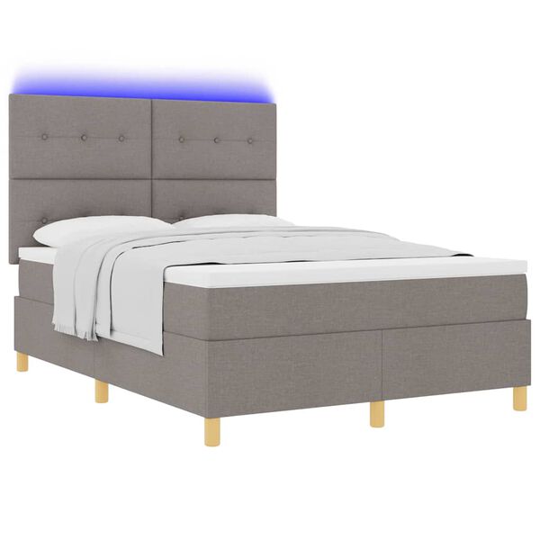 vidaXL LED Box Spring Postelja z vzmetnico Taupe 160 x 200 cm blago