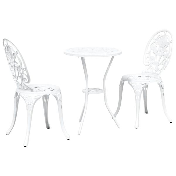 vidaXL Vrtnik Bistro Set 3 pcs Bela Aluminij
