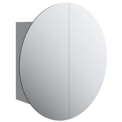 vidaXL Kopalniška omarica z okroglim ogledalom LED siva 47x47x17,5 cm