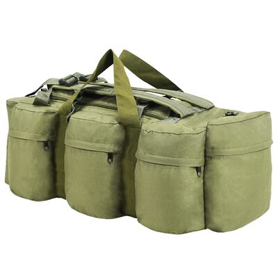 vidaXL Potovalna torba 3 v 1 vojaška 90 L olivno zelena
