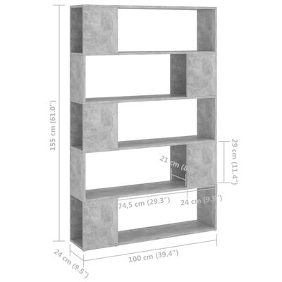 vidaXL Knjižna omara za razdelitev prostora betonsko siva 100x24x155cm