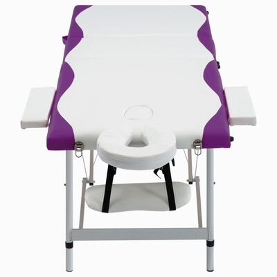 vidaXL 3-conska zložljiva masažna miza aluminij bela in vijolična