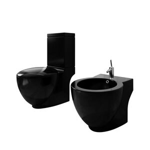 Črn keramičen kopalni&scaron;ki set stoječa WC &scaron;koljka in bide