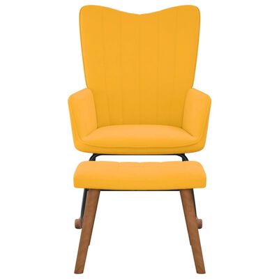 vidaXL Gugalni stol s stolčkom gorčično rumen žamet