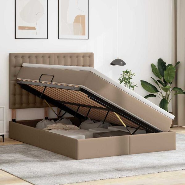 vidaXL Postelja s shranjevanjem Kapučino 140 x 200 cm Umjetno usnje