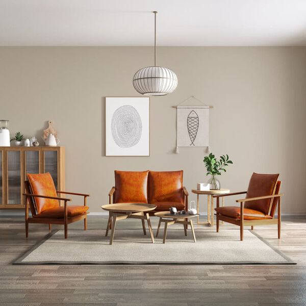 vidaXL Sedežna garnitura 3-delna pravo usnje in akacijev les rjava