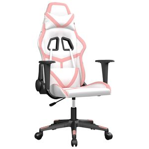 vidaXL Masažni gaming stol Bela in roza umetno usnje