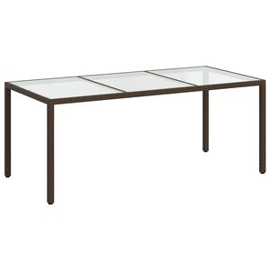 vidaXL Vrtna miza rjava 190x90x75 cm kaljeno steklo in poli ratan