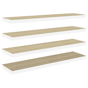 vidaXL Stenske police 4 kosi barva hrasta in bele 120x23,5x3,8 cm MDF