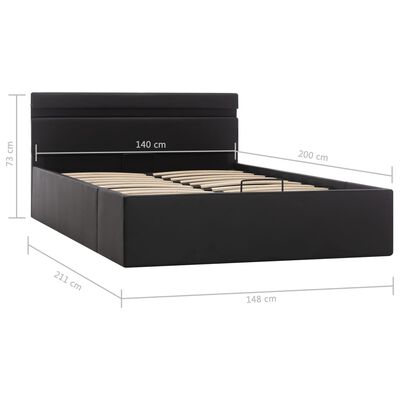 vidaXL Dvižni posteljni okvir LED črno umetno usnje 140x200 cm