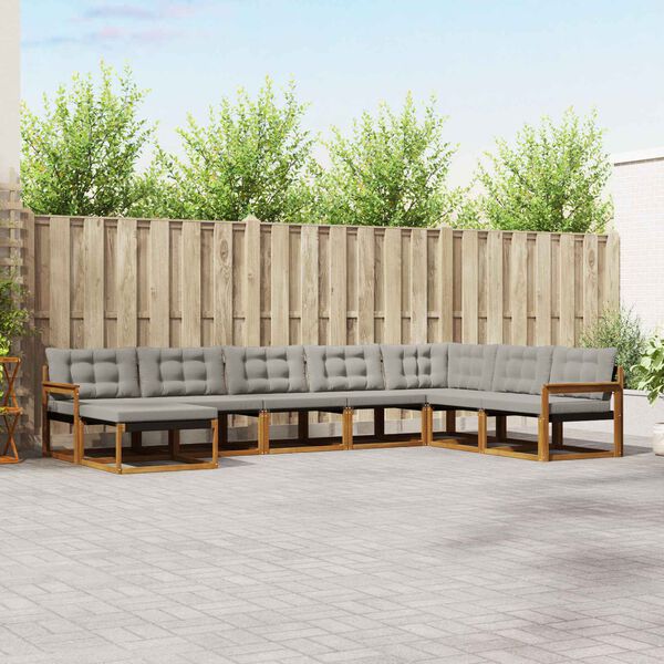 vidaXL Zunanja garnitura za sedenje 8 pcs Naravna in svetlo siva