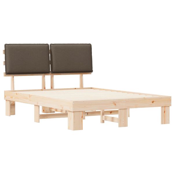 vidaXL Posteljni okvir z oblazinjenim vzglavjem Taupe 135 x 190 cm