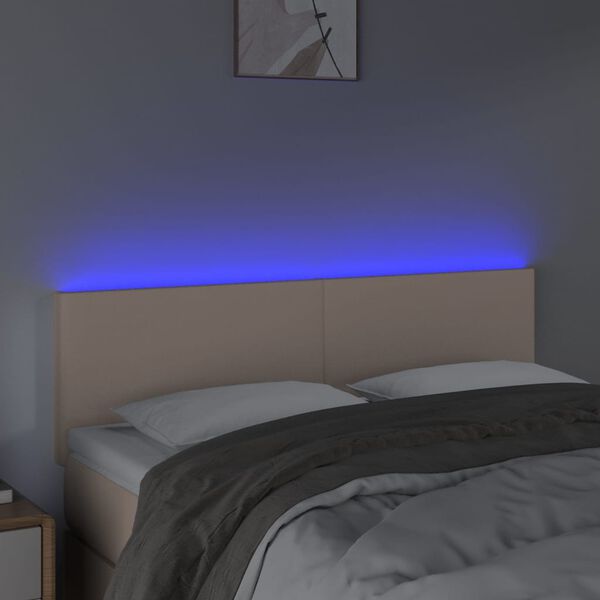 vidaXL LED posteljno vzglavje kapučino 144x5x78/88 cm umetno usnje