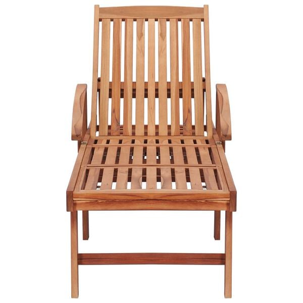 vidaXL Ležalnik s sivo blazino trdna tikovina